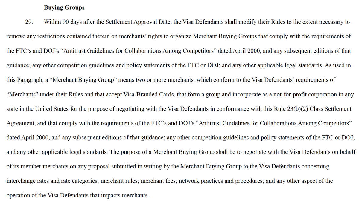 ***Longer post, feel free to skip*** Notable Stuff from the Visa-Mastercard Settlement Agreement Here are a few items of note in the Visa and Mastercard Settlement Agreement filed today (yet to be approved by the court). Main Takeaway. I think the equilibrium of costs and