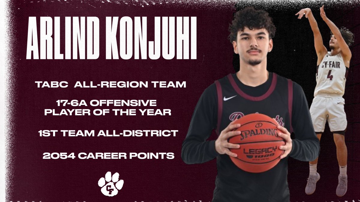 Congrats to our Senior guard, Arlind Konjuhi on being named to the TABC All-Region Team for 6A Region III! #BFNDbasketball 🏀🐾