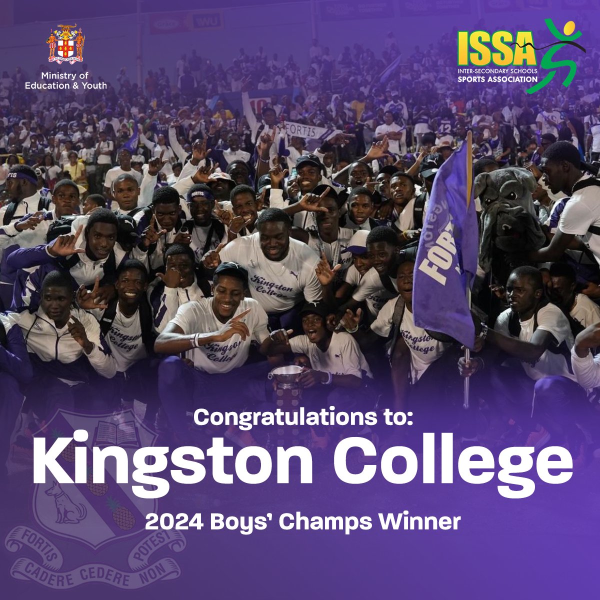 Kingston College emerges triumphant as champions of the 2024 ISSA/Grace Kennedy Boys' Championship. Congratulations on this remarkable achievement.