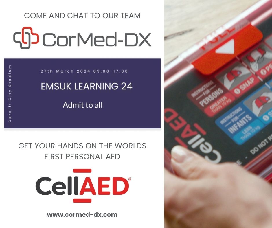 CorMed-DX are in Cardiff and ready for tomorrow's #EMSUK Learning event! 📍 Cardiff City Stadium, 9am - 5pm Visit the CorMed-DX stand to get hands on with #CellAED To learn more ahead of tomorrow, visit our website: cormed-dx.com/products/cella…