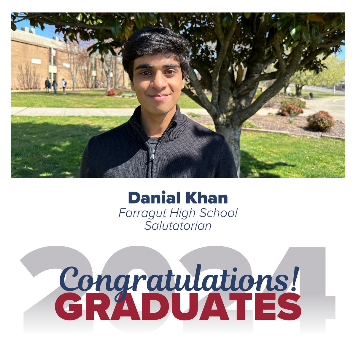 Congratulations to Farragut High School valedictorian Benjamin Cho and salutatorian Danial Khan! ⭐ Join Farragut as they celebrate the Class of 2024 on May 19 at 6 p.m.!