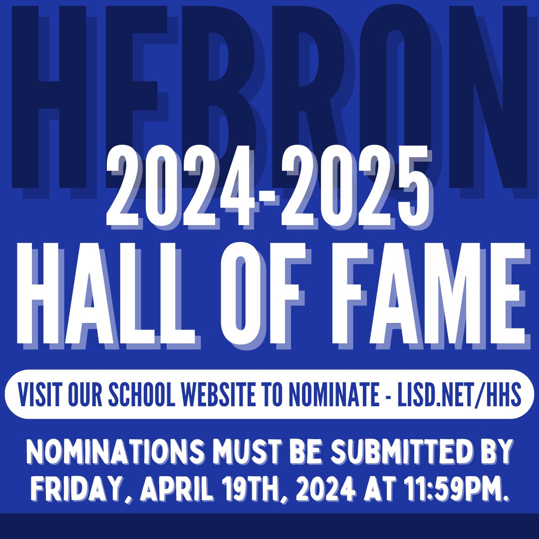 If you have someone you would like to nominate for Hebron’s Hall of Fame, please submit a nomination by Friday, April 19th.