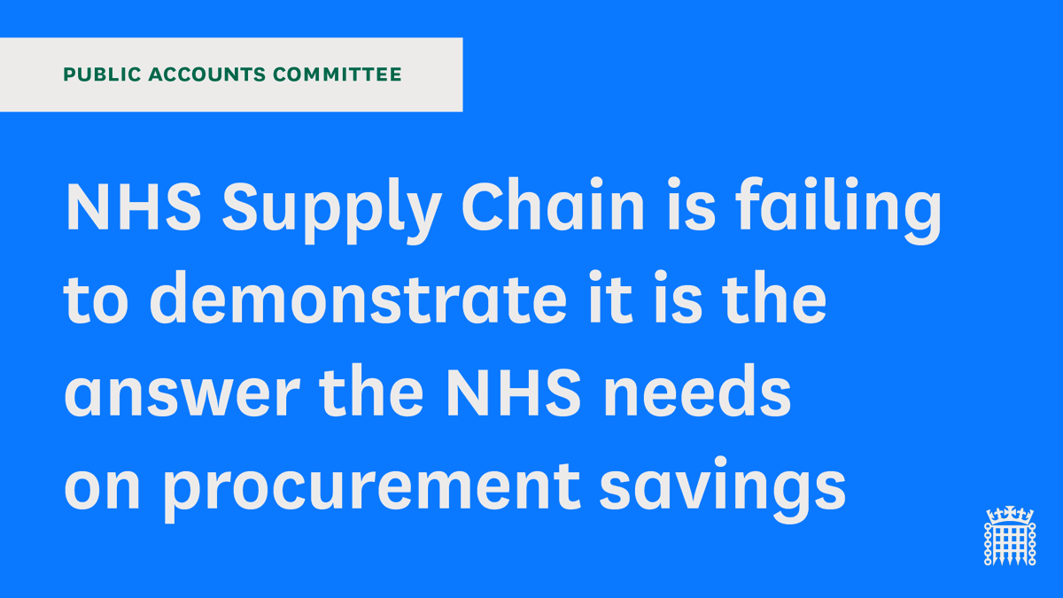 We’ve published a new report 📗 NHS Supply Chain, an organisation created to save the NHS money, has failed to persuade trusts to use it, causing the NHS to miss out on savings amounting to tens of millions of pounds. Read more ⬇️ publications.parliament.uk/pa/cm5804/cmse…