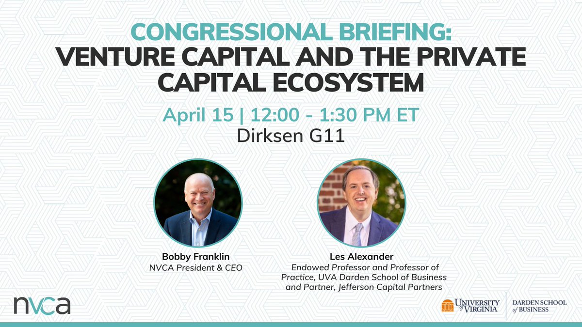 Join NVCA and @DardenMBA on April 15 for an insightful briefing on 'Venture Capital and the Private Capital Ecosystem' Explore the VC model, its role in entrepreneurship, market trends, and more. 👉Register now: eventbrite.com/e/venture-capi…