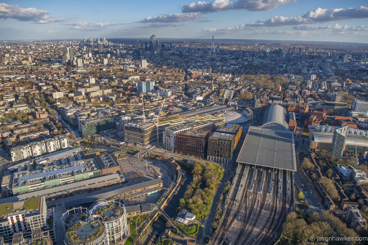 View over #KingsCross, #London @kingscrossN1C, @UAL #aerialviews jasonhawkes.com