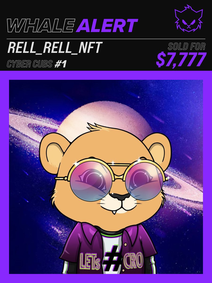 🐳Whale Alert🐳

Cyber Cub #1 was sold for $7,777.00

Congratulations to Rell_Rell_NFT on the addition of this Legendary #CyberCub 🤩