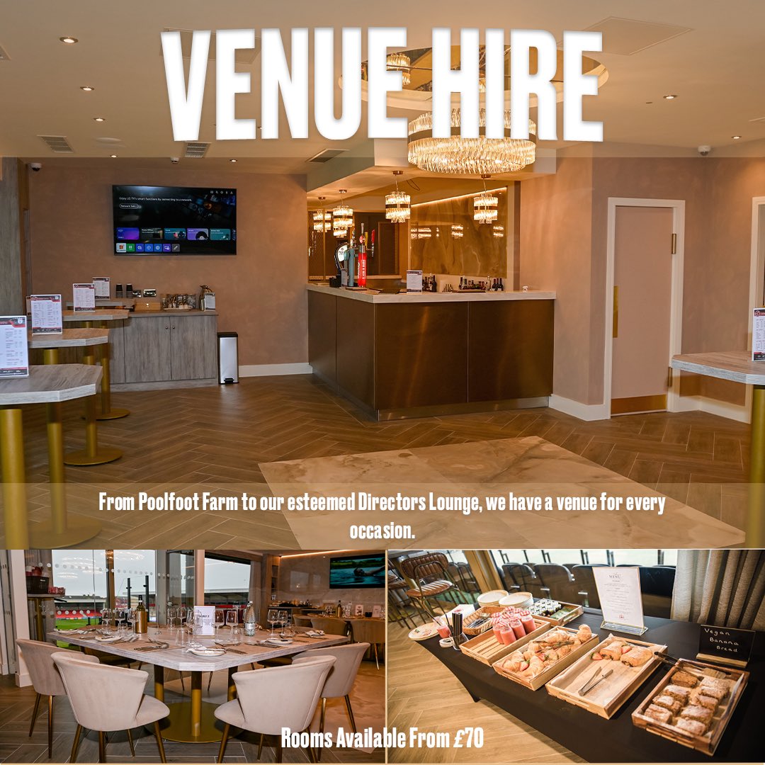 Host the perfect event with Fleetwood Town FC's premier venue options! Whether it's the casual vibe of Jim's Bar, the upscale elegance of Our Directors Lounge, or the scenic beauty of Poolfoot Farm, we offer a range of spaces to suit every occasion. Book now and let us bring…