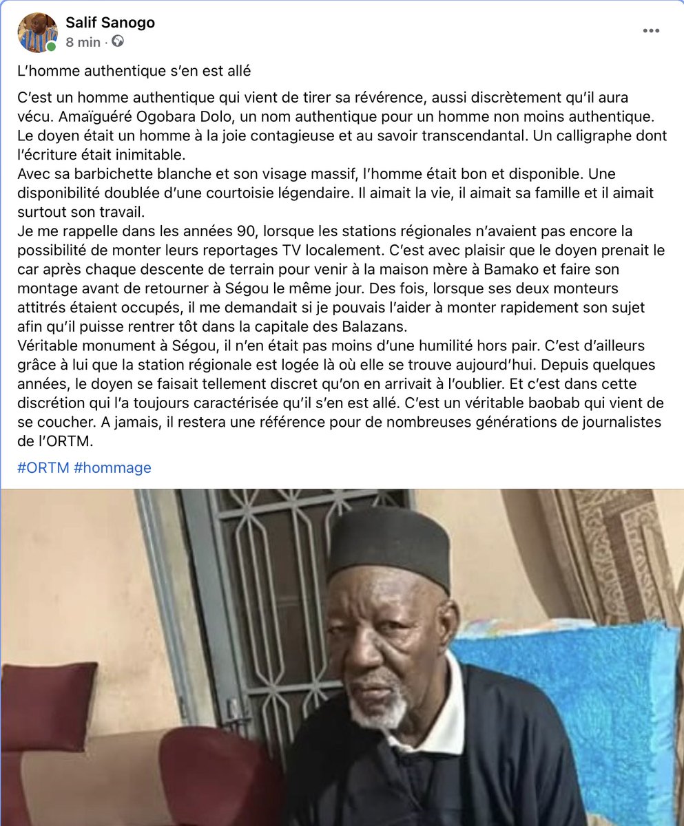 salifsanogo's tweet photo. Hommage à Amaïguéré Ogobara Dolo (@ORTM) https://t.co/F1KUCTLUh5