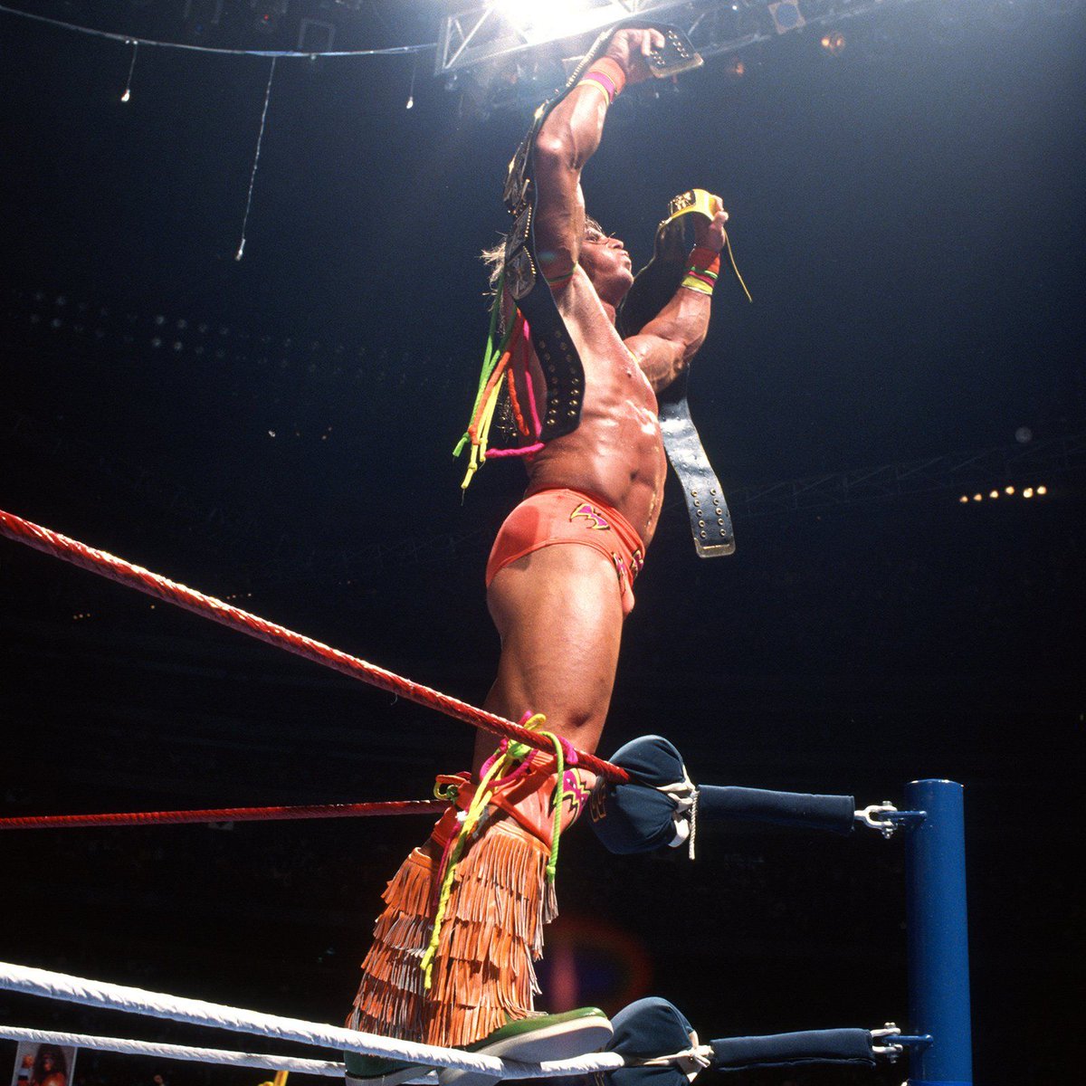 On this day in 1990: Ultimate Warrior defeated Hulk Hogan to claim the WWF World Championship title at WrestleMania VI. #WWF #WWE #Wrestling #WrestleMania #HulkHogan #UltimateWarrior