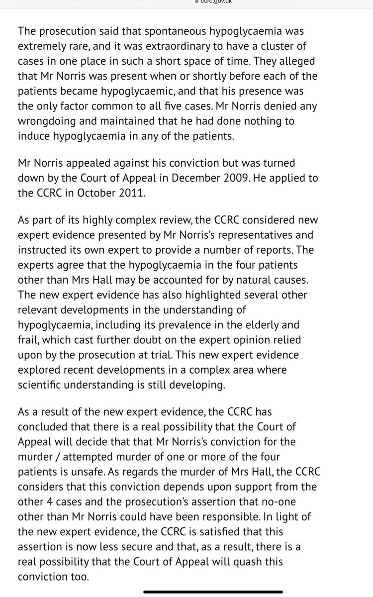 @gill11099 @chrisalfw The CCRC state the Court of Appeal may decide that the convictions for the other 4 deaths may be ruled unsafe. His conviction for the murder is dependent upon the convictions for the other 4, therefore may also be quashed! ccrc.gov.uk/news/commissio…