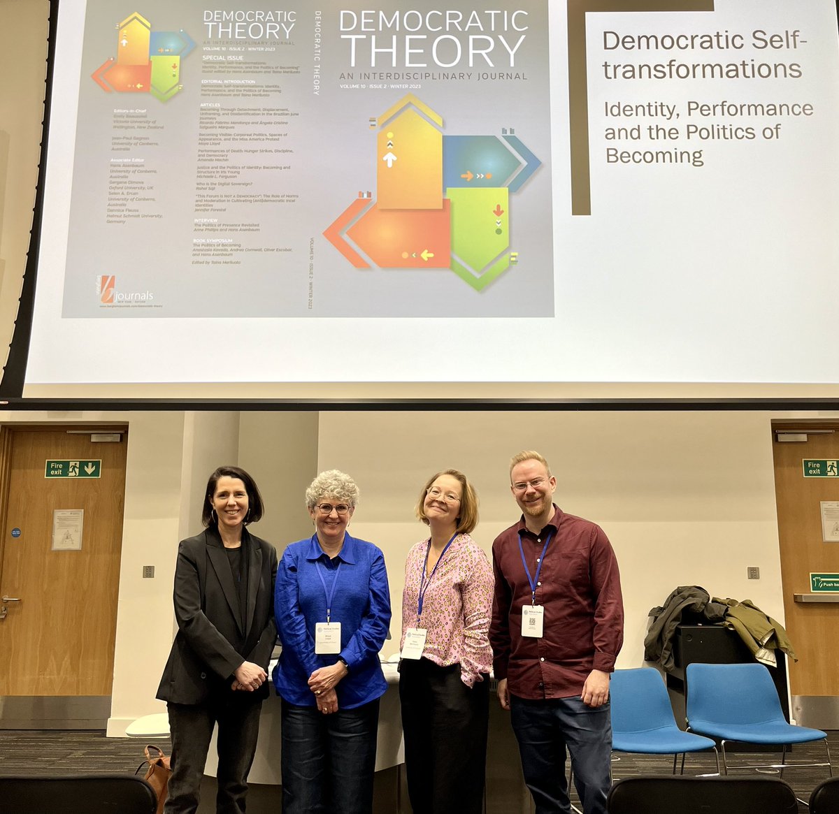 Taking our discussions about ✨Democratic Self-transformations✨ forward at #PSA24 with the wonderful @amandamachin @profmoyalloyd and @MeriTaina 📖🔓Check out the open access special issue @DemTheory berghahnjournals.com/view/journals/…