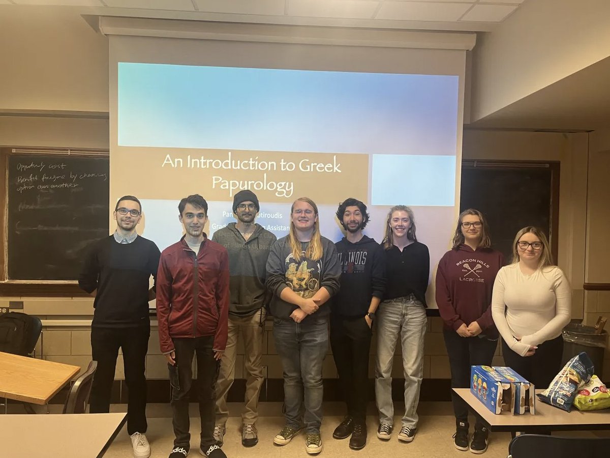 Everyone say "papyrology!" Thank you again to graduate student Panagiotis who came to Classics Club last night. We learned about papyrus production, use, conservation, excavation, and paleography.