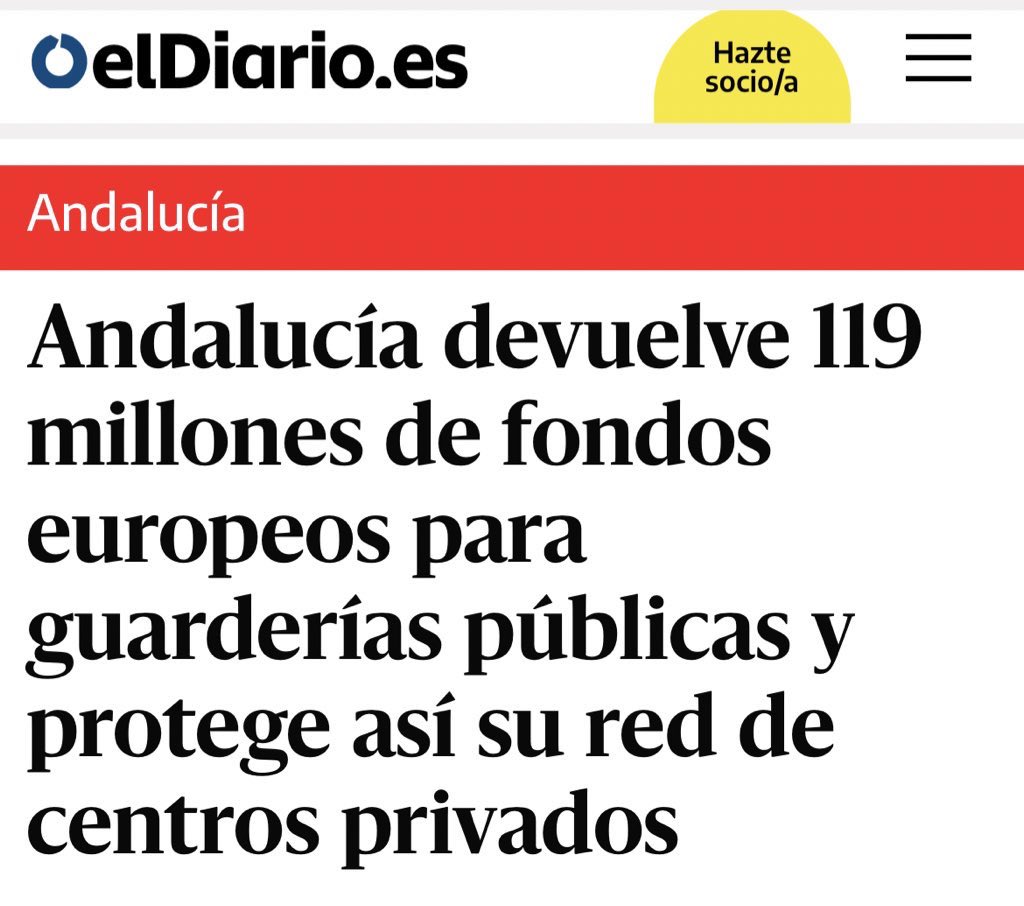 La cosa funciona así: 🔘Andalucía recibe fondos europeos para guarderías públicas. 🔘Esto supone 12.000 plazas gratuitas para niños de 0 a 3 años. 🔘La Junta de Juanma Moreno devuelve estos fondos (119 millones) porque las guarderías privadas perderían esos clientes. Así,…