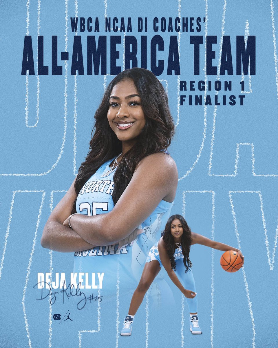 ⭐️⭐️ 𝔻𝔼𝕁𝔸 𝕂𝔼𝕃𝕃𝕐 ⭐️⭐️

Our 2⃣5⃣ has been named a Region Finalist for <a href="/WBCA1981/">Women’s Basketball Coaches Association</a> All-America honors for the 3rd year in a row!

🔗: bit.ly/3VAt6JM

#GoHeels | #InPursuit | <a href="/dejakelly25/">Deja Kelly</a>