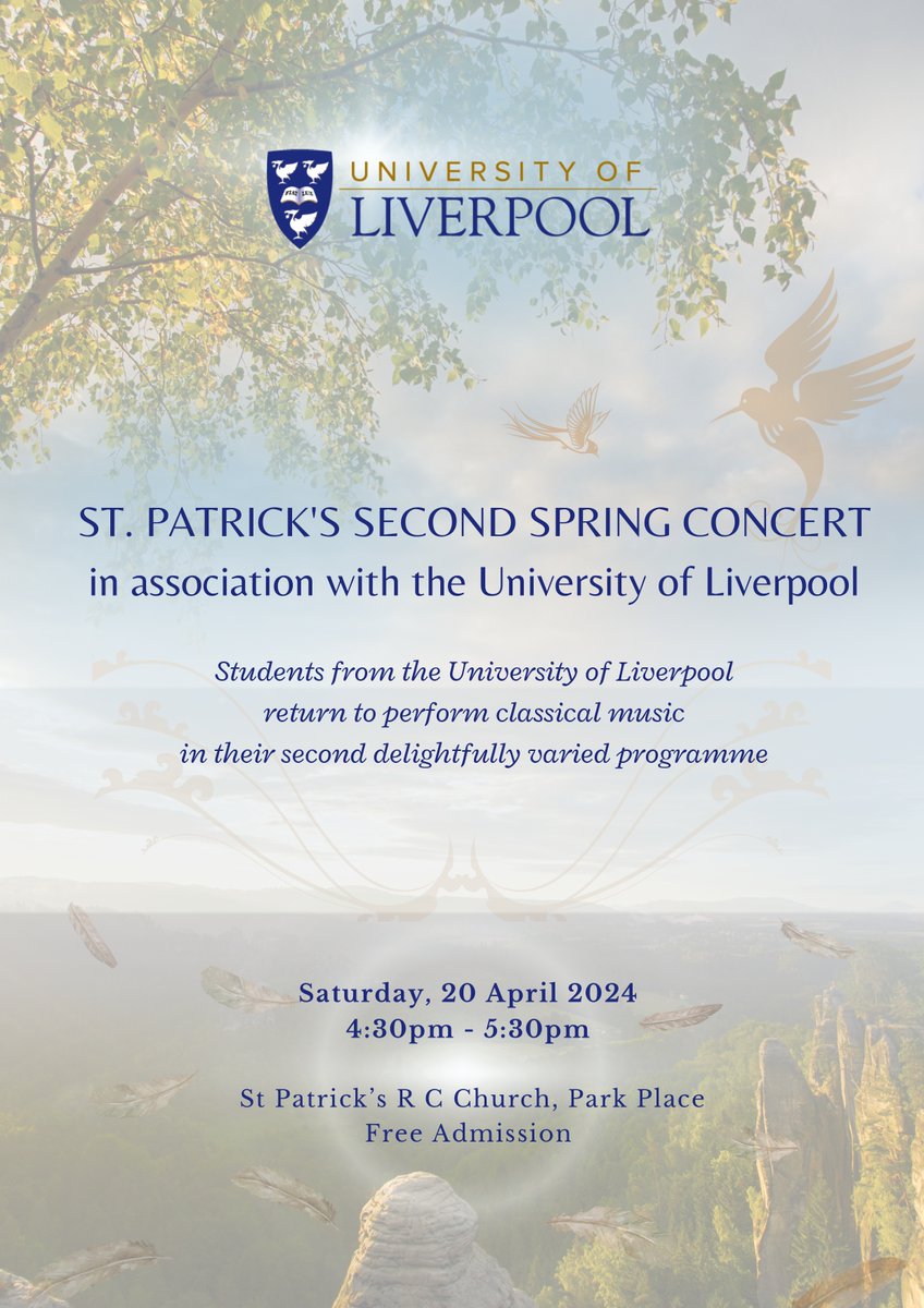 Next Saturday, St Patrick's, Toxteth, will be holding the second of two concerts put on with students from the University of Liverpool. All are welcome. More information can be found below.