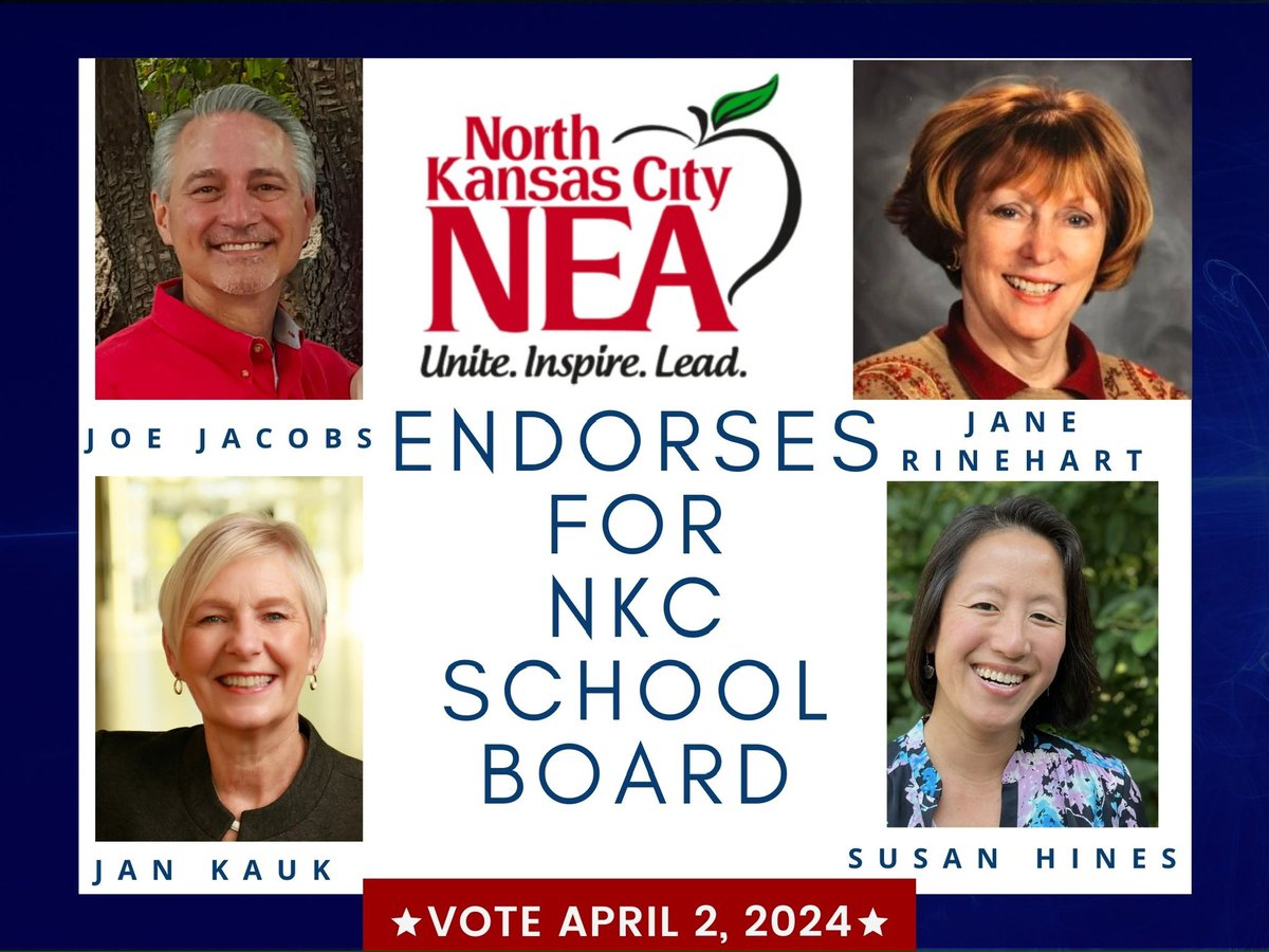 Election Day is one week away. Please remember to vote. When you do, please vote for NKC-NEA endorsed candidates Joe Jacobs, @jan_kauk , Susan Hines and @janerinehart .