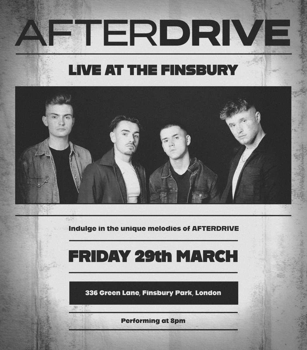 AFTERDRIVE are back in London this Friday! In Finsbury Park at @thefinsbury 🎶 Come on down at 8pm to hear the full AFTERDRIVE live experience 🎸 On behalf @londonmusicshowcase 👈