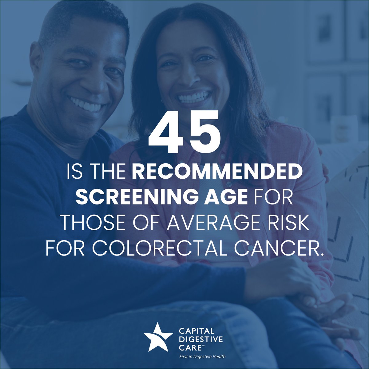 #Colorectalcancer rates are rising in younger adults - that's why the recommended screening age is now 45 for everyone who is at average risk. Don't wait - talk to your doctor about getting screened for colon cancer. Learn more and help spread the word: bit.ly/48Hfqzs