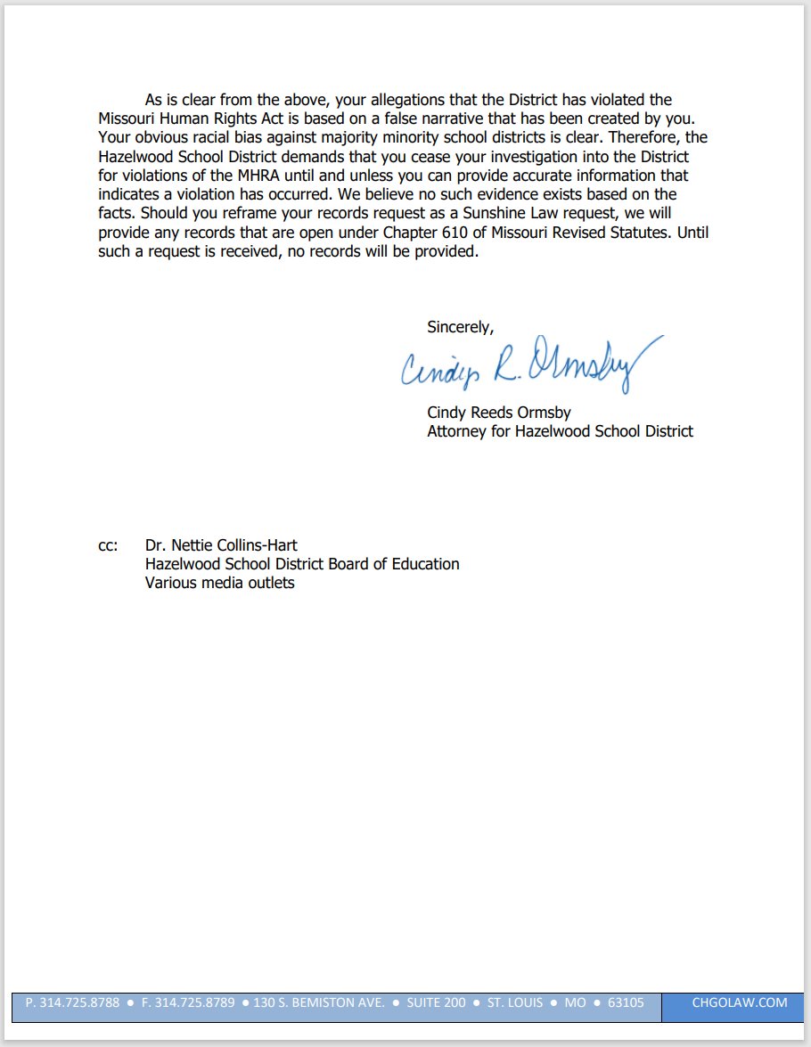 Wow. This is among the most vicious takedowns I've ever read, completely exposing the AG's slapdash attempt to inject divisive racial politics into a severe tragedy. Hazelwood lawyer to Andrew Bailey: 'Do you represent all citizens of Missouri? Or only the white citizens?'