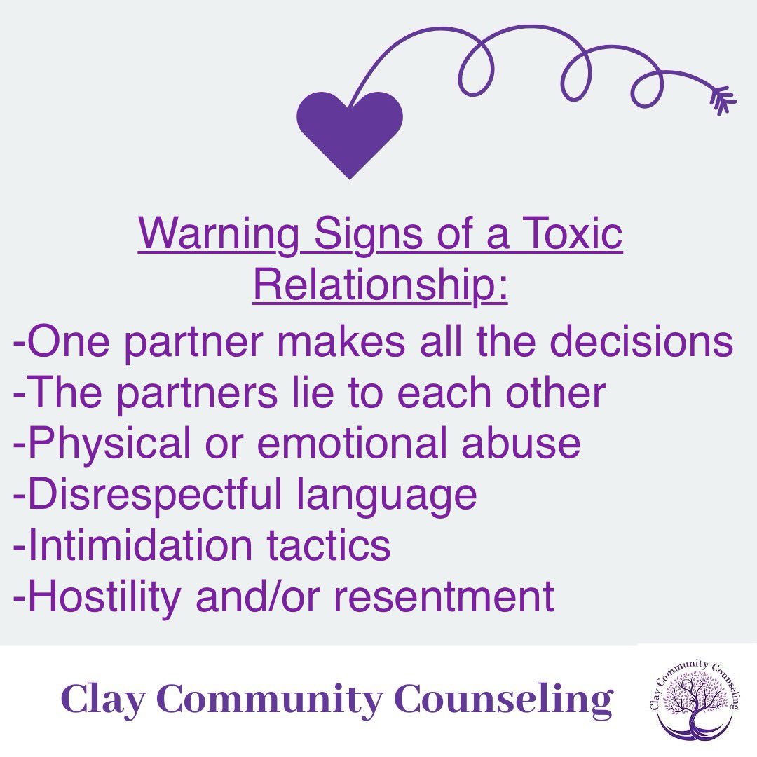 If this describes your relationship, call 904-801-5800 to get some help today. #ToxicRelationships #ClayCommunityCounseling #CouplesCounseling #MarriageCounseling #IndividualCounseling #RedFlags #WarningSigns #Abuse #MentalHealthAwareness #MentalHealth #DV #DomesticViolence