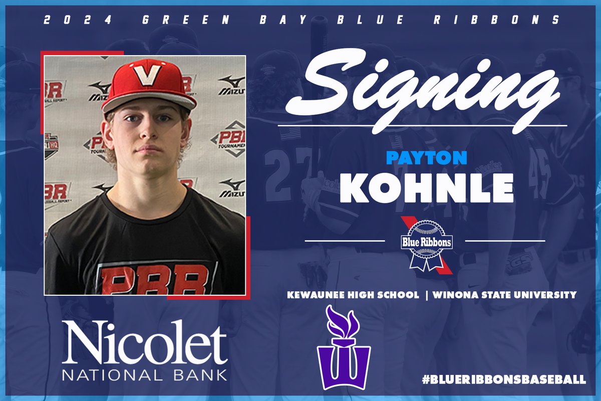 The Blue Ribbons are excited to welcome infielder Payton Kohnle to the squad for the 2024 season!  A graduate of Kewaunee High School, where he was a 3x First-Team All-Conference selection, Kohnle is currently a freshman at Winona State University.