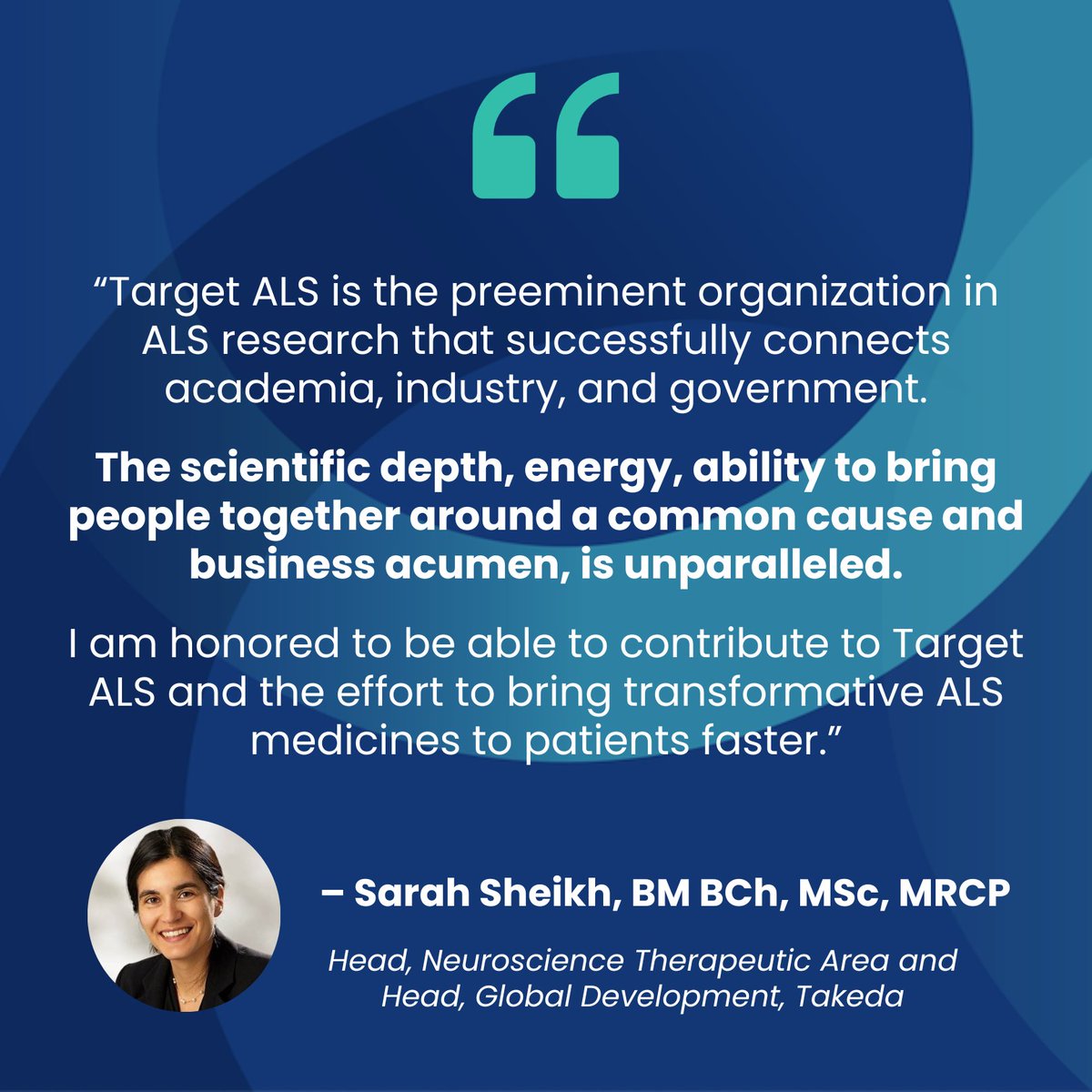 Renowned physician-scientist, Sarah Isabel Sheikh recently joined our Board of Directors, bringing instrumental expertise in collaborative models to advance research and vast knowledge of clinical neuroscience, drug discovery, and clinical trials. #ALSResearch #EveryoneLives