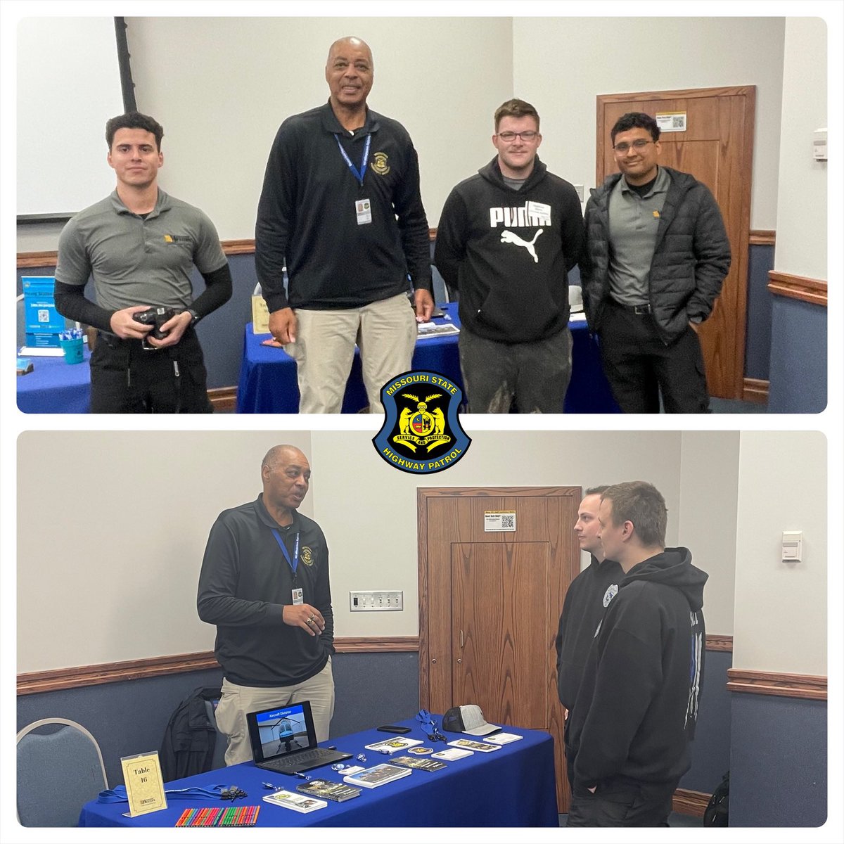 Excited to connect with future law enforcement leaders at the career fair at Missouri Western State University! Sharing insights into the rewarding career paths with the Missouri State Highway Patrol. Let's pave the way for a safer tomorrow together! #LawEnforcement #CareerFair