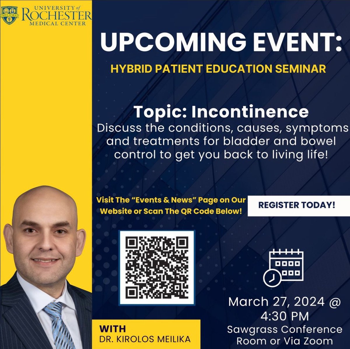 Don’t forget to join us for Dr. Kirolos Meilika’s Incontinence Seminar tomorrow!! There is still time to sign up for our hybrid event👇👇