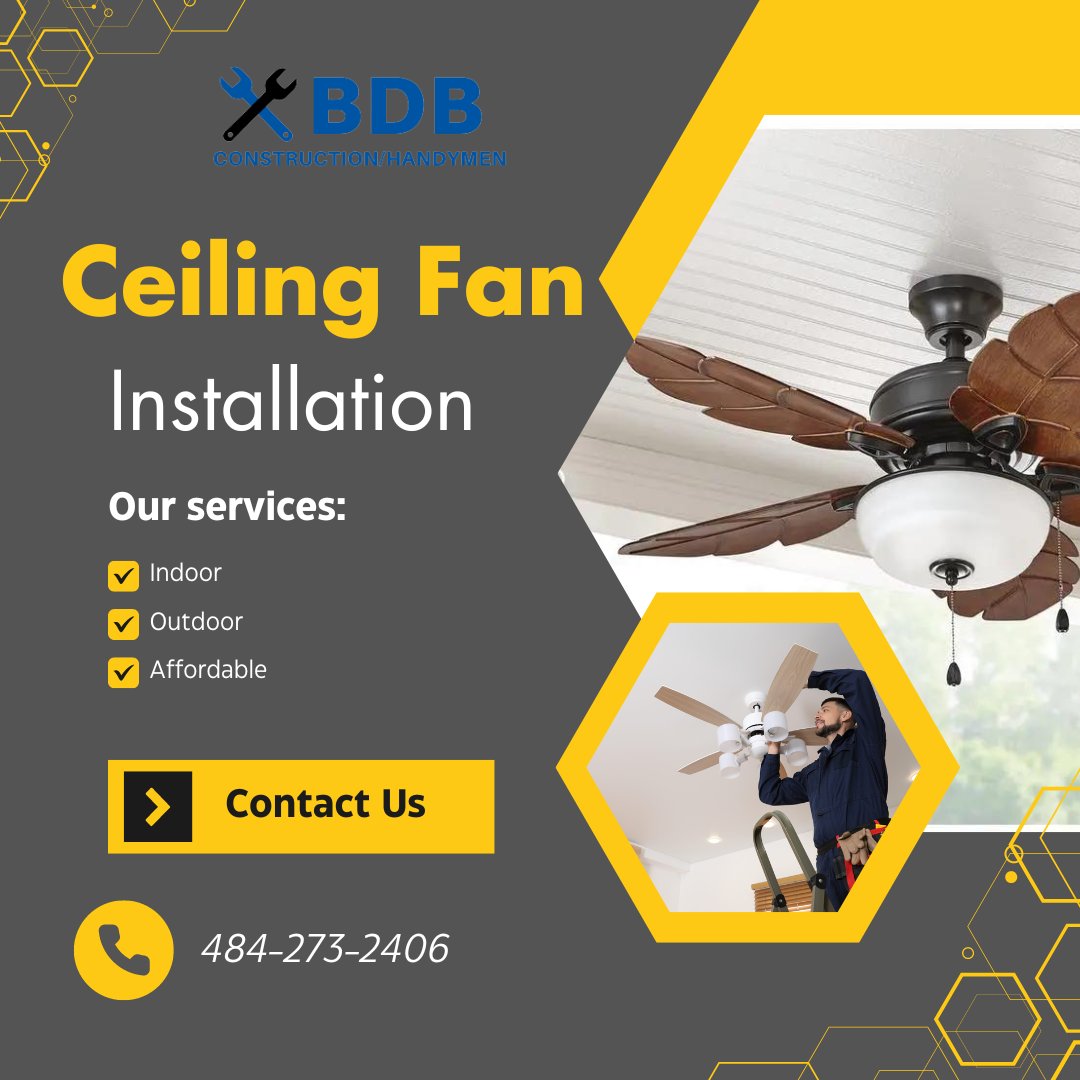 Looking to install a new ceiling fan? BDB's got you covered! We do indoor and outdoor Installations! Give us a call today 484-273-2403
 #pennsylvania #allentown #allentownpa #eastonpa 
#plumbingrepair #fan #fans #ceiling #CeilingFan