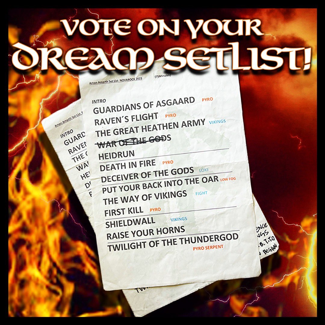US Vikings! Vote on your dream setlist for the Metal Crushes All Tour for a chance to win 2 tickets to the show of your choice 🤘 Contest ends 4/12, may the gods bid you well 🔥 bit.ly/amonamarth-dre…