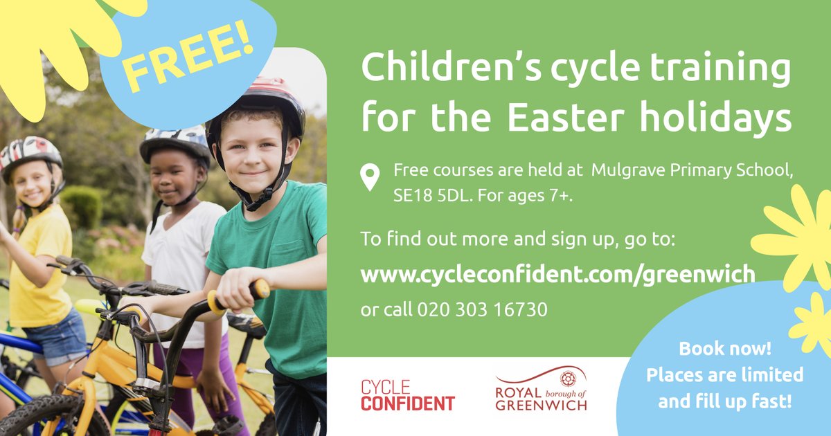 🚴‍♂️Our FREE cycling training sessions are the perfect way to get the kids involved and active this Easter break. 🐰 We've added some more spots because they're filling up quickly 😊 📅8-9 April, 📅10-11 April 📅12 April Book today 👉 cycleconfident.com/sponsors/green… @cycleconfident