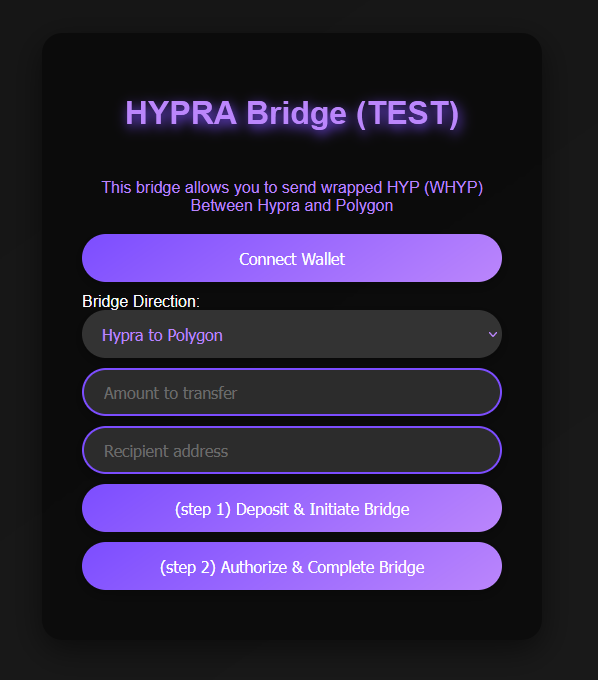 HypraNetwork's tweet photo. Here is a preview of the Hypra Bridge. First release will support bridging $HYP between Hypra and polygon.

#Hypra #Web3 #CryptoTwitter https://t.co/LPGwpuEKdQ