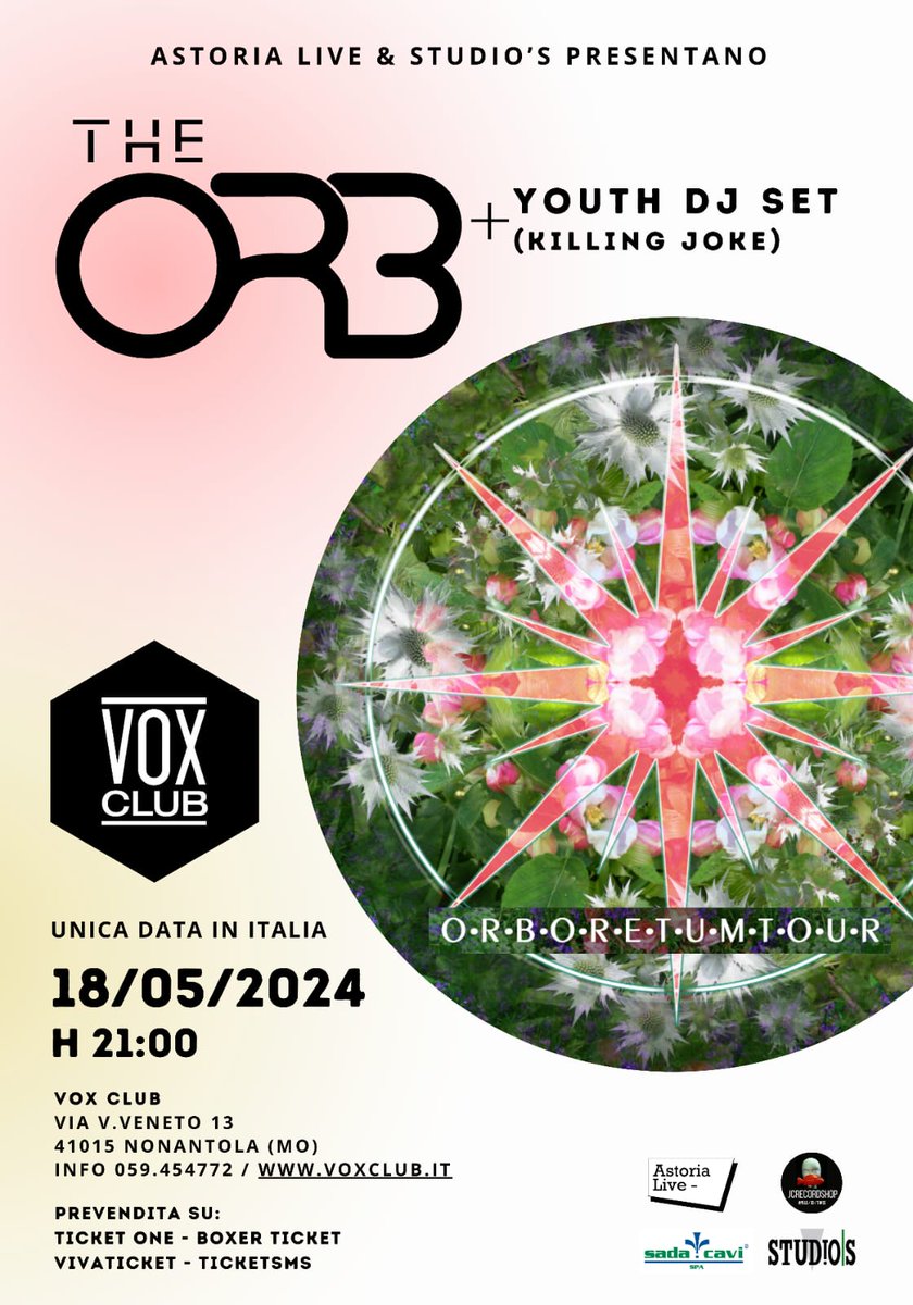It’s been a long time since we touched down in Italy. Join us as our European 'Arboretum' tour touches down at the VOX CLUB, our only Italian date. Following our performance, we’ll be joined by Youth with a DJ set. Tickets available now - tinyurl.com/orbvoxclub