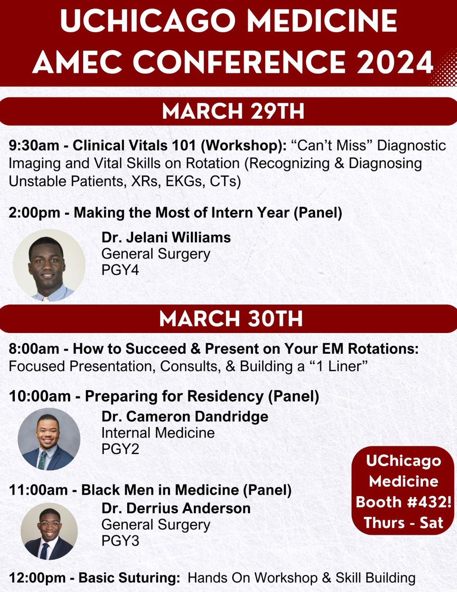 Wondering where @uchicagosurgery will be at @SNMA #AMEC2024 ?? We won’t be too hard to find! Come check us out!!! 👨🏾‍⚕️👩🏽‍⚕️🧑🏽‍⚕️👨🏻‍⚕️👩🏿‍⚕️@SNMA_MAPS @UChiPritzker @SocietyofBAS @UofCSurgeryDEI