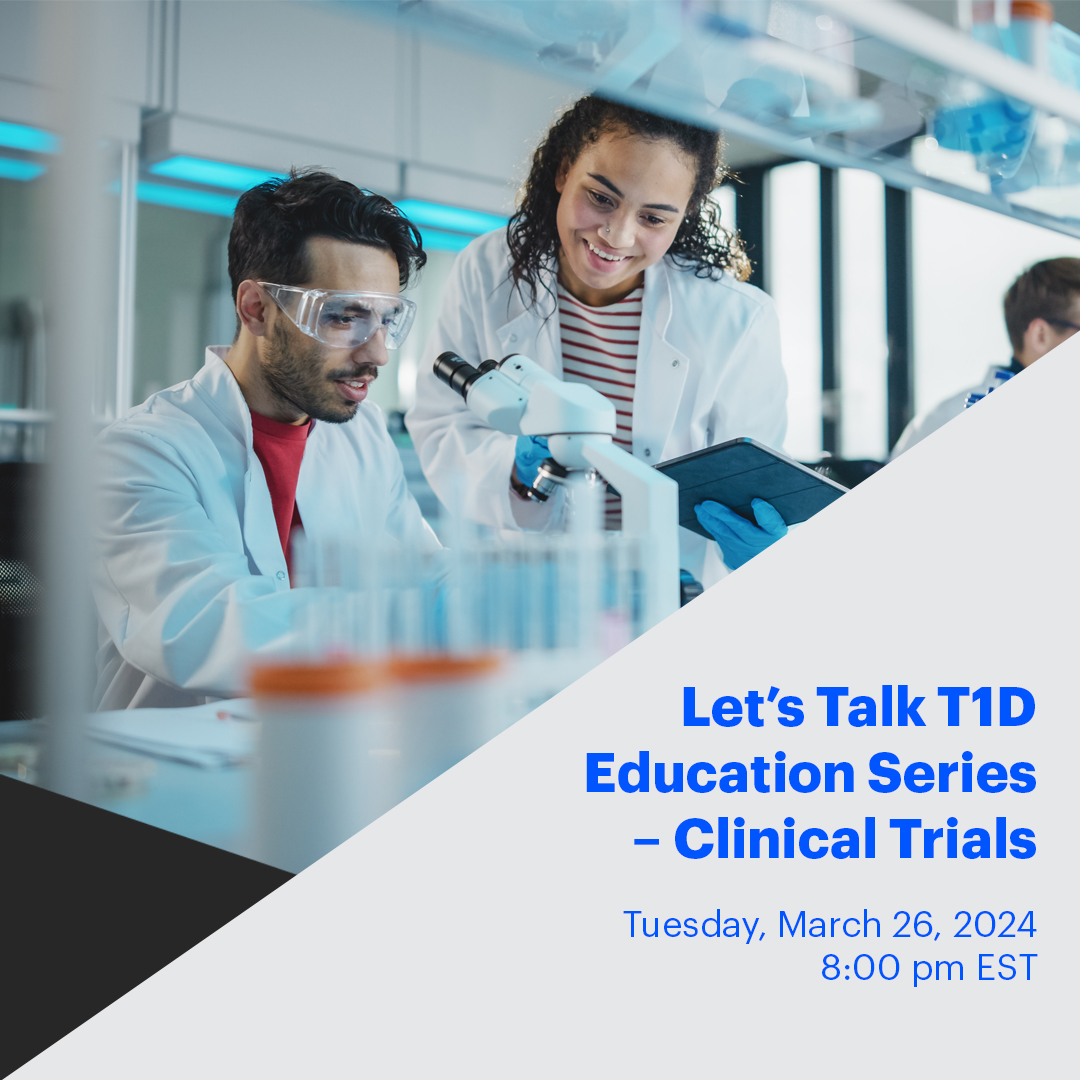 Be sure to join us, THIS EVENING, for our ongoing Let’s Talk T1D Education Series. This virtual event will provide information on the participation in clinical trials for T1D research in Canada! Register bit.ly/3Tj5FD4 🗓️ Tuesday, March 26, 2024 8:00pm EST