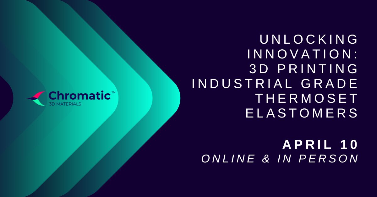 Want to learn about 3D printing industrial-grade thermoset elastomers? Join Chromatic for a webinar on Wednesday, April 10! Hosted by @ccatinc. 

Registration and more information: ow.ly/qfZn50R1r96 

#3Dprinting #additivemanufacturing