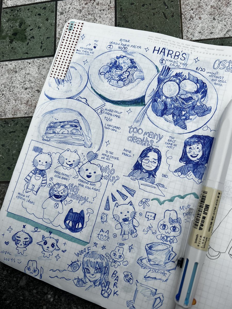 My sketchbook with <a href="/wrynosaur/">🐸</a> adding their twist. 

#sketchbook #traditionalart #art