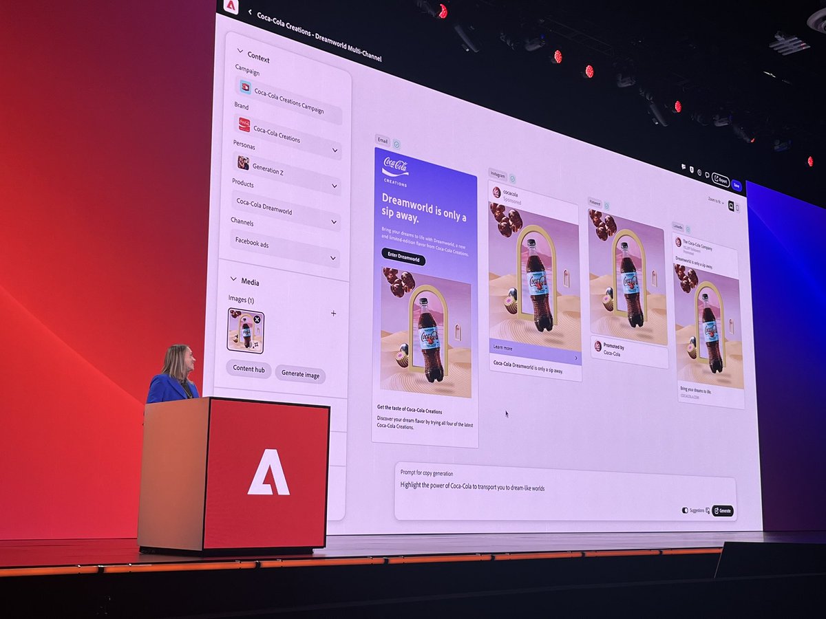 Exciting announcement by @achakravarthy12 of the new Adobe GenStudio : #GenAI first application to help brand scale up on-brand content to personalize at scale. #AdobeSummit