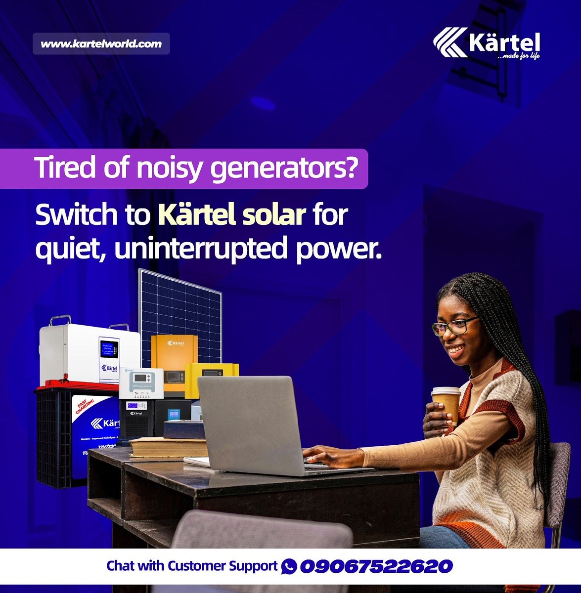 Fed up with the noise from generators? Make the switch to Kärtel solar for quiet, reliable power day and night. 🌞 #QuietPower #SolarEnergy #RenewableEnergy #CleanEnergy #SustainableLiving #NoMoreGenerators #UninterruptedPower