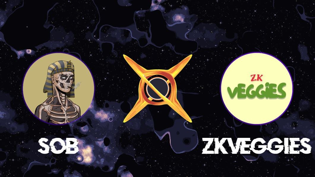 DON'T MISS THIS! 🥦

To celebrate our partnership with <a href="/sobnfts/">SoB</a>, we're giving away:

-1 zkVeggies NFT 🎁
-2 SOB NFT for FREE + 20 WL spots for Sob Mint 🥳

To participate: 
-Follow <a href="/zkVeggies/">zkVeggies🥦</a> &amp; <a href="/sobnfts/">SoB</a> 
-RT / LIKE &amp; Tag 2 frens

If you are holding a zkVeggies NFT = you can mint