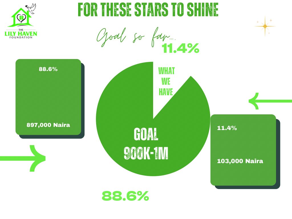thelilyhavenfdn's tweet image. Update so far and we are immensely grateful for what we have gotten in the space of a month. However we are not there yet! Nothing is too small 

THE LILY HAVEN FOUNDATION 
0097084773
STERLING BANK 
Let’s make these stars shine! Thank you🤍