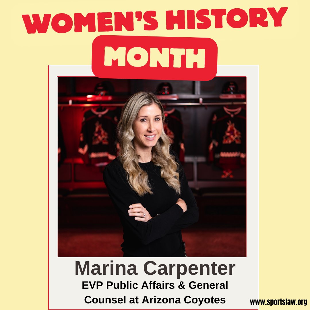 sportslawyers's tweet photo. We are excited to kick off the final week of #WHM with a #SLAMemberTakeover featuring Marina Carpenter from the @ArizonaCoyotes. Let's take a moment to embrace her words of wisdom and celebrate the contributions of women everywhere! #WomenInSports #JoinSLA https://t.co/9dOW3QA0Mx