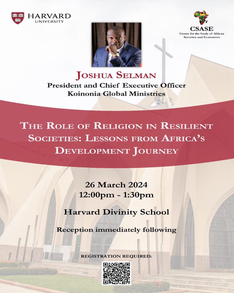 koinoniaeni's tweet image. youtube.com/live/WoKZXZWvz…

Join our Father and Mentor - Apostle Joshua Selman LIVE now at Harvard University for an enlightening lecture, as he speaks on &quot;The Role of Religion in Resilient Societies: Lessons from Africa’s Development Journey&quot; at Harvard Divinity School.…