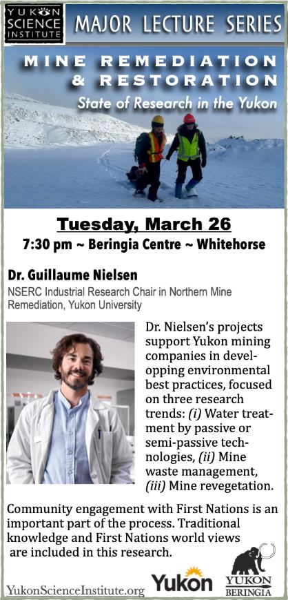 Guillaume Nielsen (@gnielsenyt) on Twitter photo Join me tonight at Beringia Centre at 7:30pm to discuss Mine Remediation and Restoration in Cold Climate
yukonscienceinstitute.org
#NorthernMineRemediation
<a href="/NSERC_CRSNG/">NSERC / CRSNG</a> <a href="/YukonUresearch/">YukonU Research</a> <a href="/YukonUniversity/">Yukon University</a> Join me tonight at Beringia Centre at 7:30pm to discuss Mine Remediation and Restoration in Cold Climate
yukonscienceinstitute.org
#NorthernMineRemediation
<a href="/NSERC_CRSNG/">NSERC / CRSNG</a> <a href="/YukonUresearch/">YukonU Research</a> <a href="/YukonUniversity/">Yukon University</a>