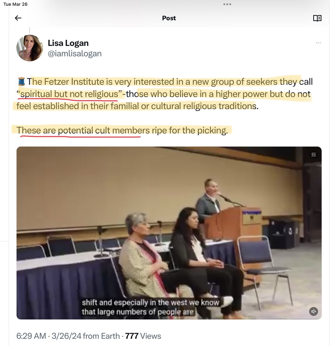 @iamlisalogan @FetzerInstitute This is the post that concerned me — the targeting lends itself to “othering” and when that happens it’s easier to attach other labels like “cult,” etc. 

Once the labeling starts, the sorting begins, and then it’s a hop skip and a jump to mandatory religion or ex-communication.
