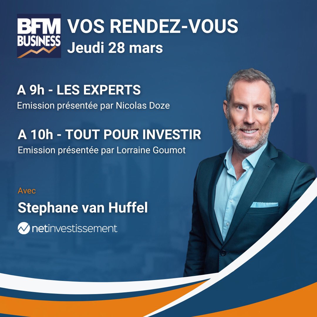 De retour sur le plateau de <a href="/bfmbusiness/">BFM Business</a> pour 2 émissions ! 🎥
 
Rdv jeudi 28 mars dans Les Experts à 9h pour parler actualité économique avec <a href="/NicolasDOZE/">Nicolas DOZE - LCI</a>  et à 10h05 pour parler de 𝗩𝗢𝗦 𝗶𝗻𝘃𝗲𝘀𝘁𝗶𝘀𝘀𝗲𝗺𝗲𝗻𝘁𝘀 avec <a href="/LorraineGoumot/">Lorraine Goumot</a> dans Tout pour Investir!
<a href="/Net_invest/">Netinvestissement.fr</a>