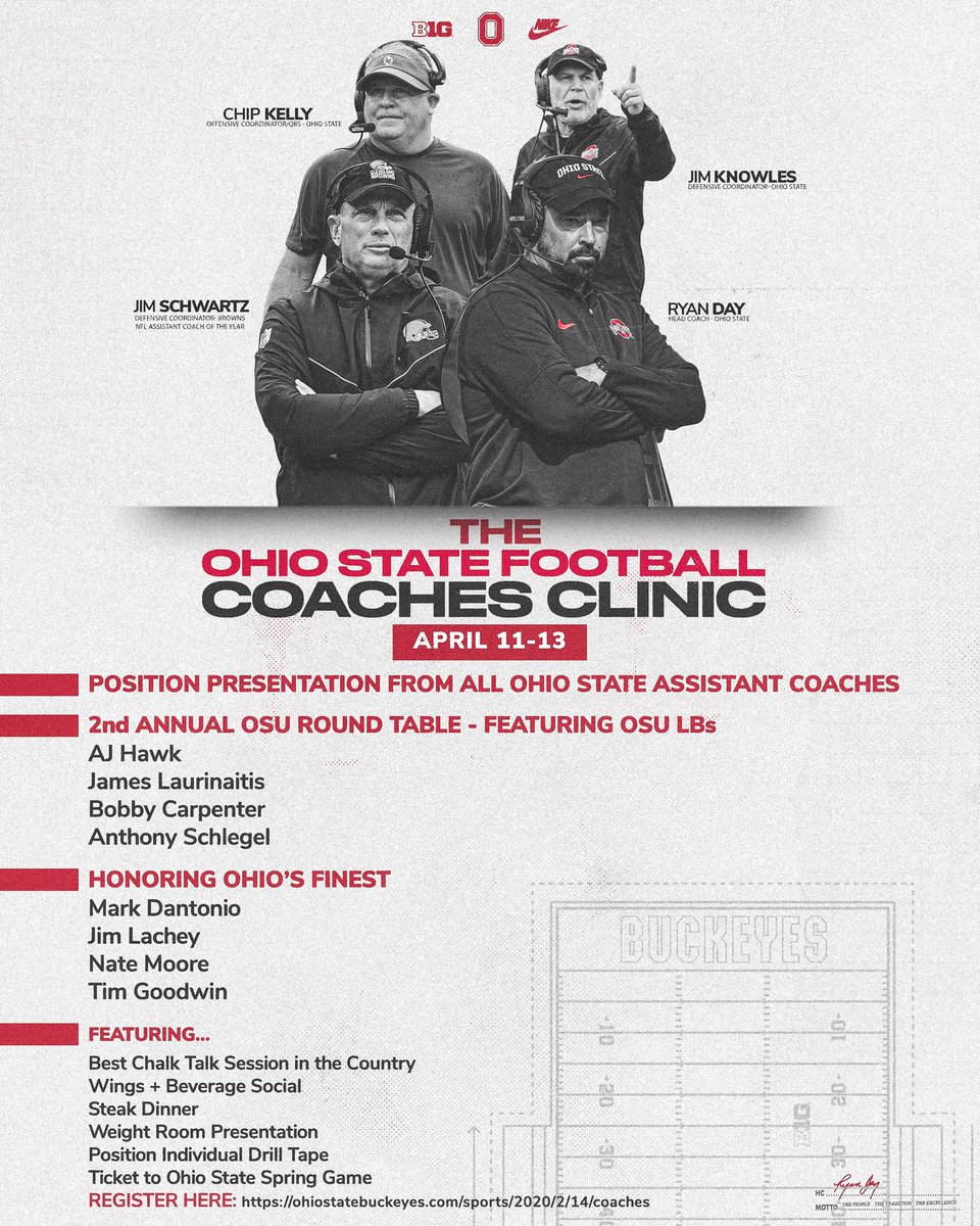 Annual Coaches Clinic April 11-13 💯🌰 Register here‼️: ohiostatebuckeyes.com/sports/2020/2/… #GoBucks
