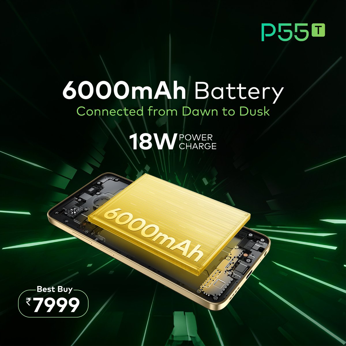 Stay charged up all the time with the powerful 6000 mAH and 18W power charge of itel P55T. Available at your nearest retail outlet at Rs 7999. #enjoybetterlife #P55T #itelSmartphone