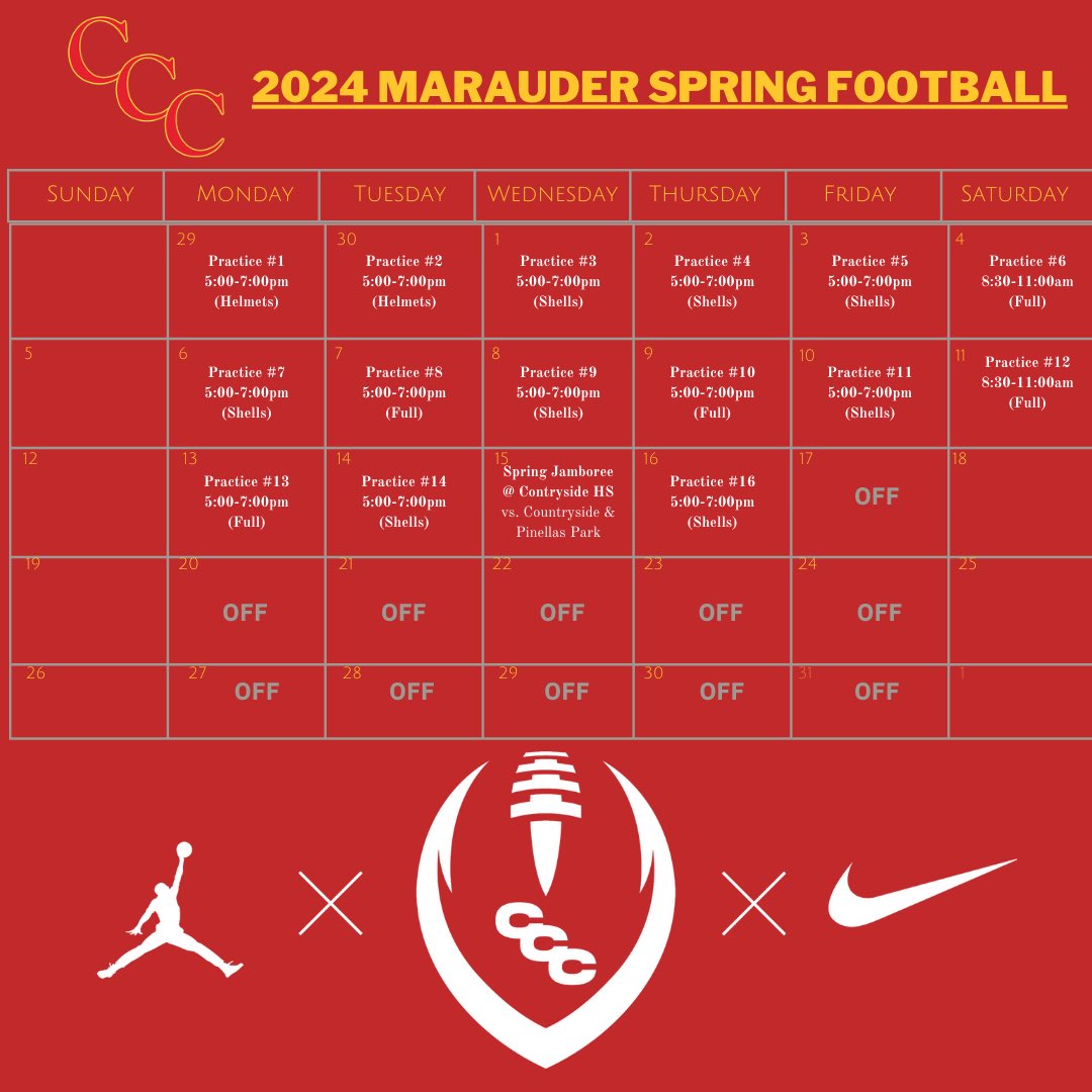 2024 CCC Marauder Spring Football Schedule