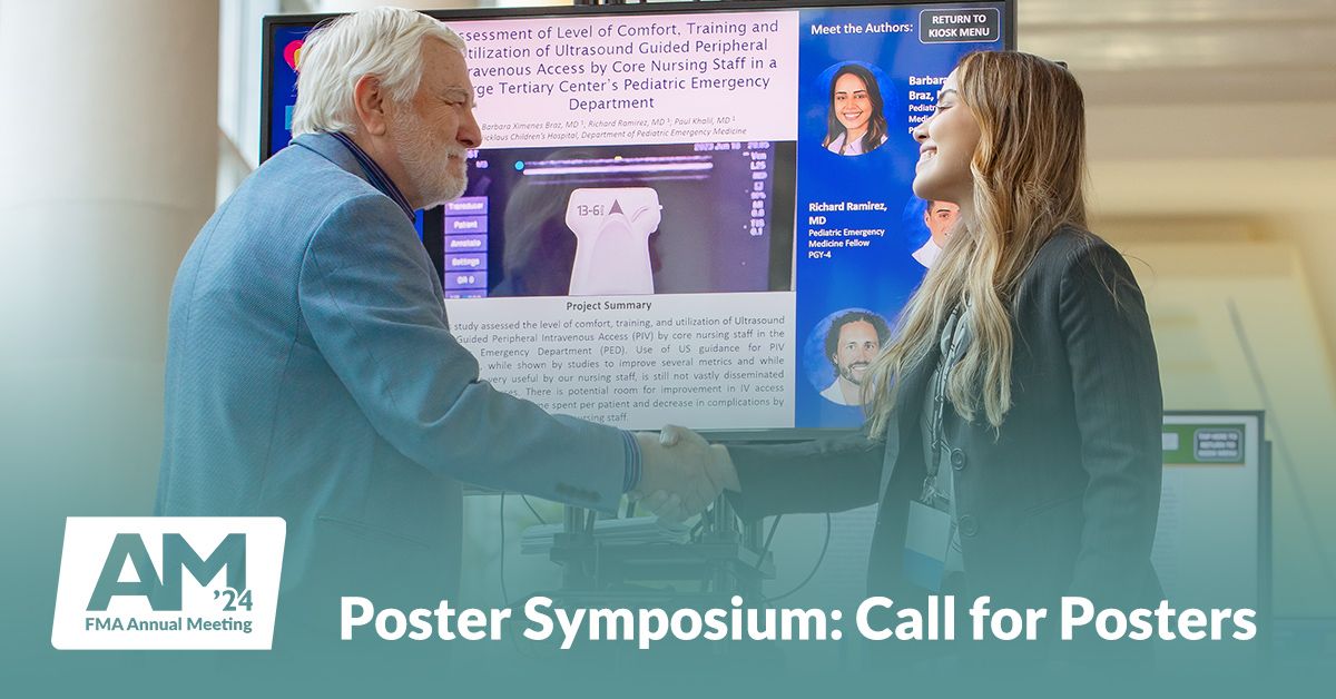 Medical students, residents, & fellows are invited to participate in the 2024 David A. Paulus, MD Poster Symposium on Sat., August 3 at the FMA Annual Meeting in Orlando. Network with us, physician leaders, & possibly be awarded cash prizes! Learn more: buff.ly/4au41nV